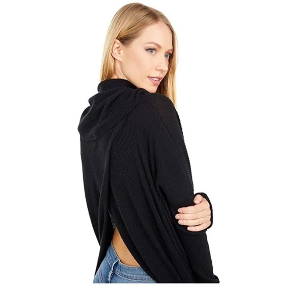 Free People Juicy‎ Long Sleeve Slouchy Turtleneck Shirt Sweater Top Black (NWT) - Picture 2 of 7